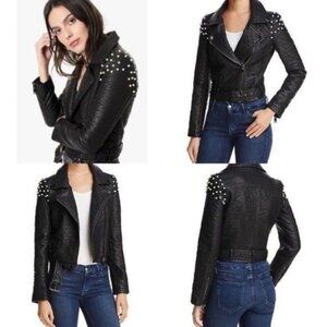 Taylor Hill by Joe's Women's Pearl Studded Faux Leather Moto Jacket